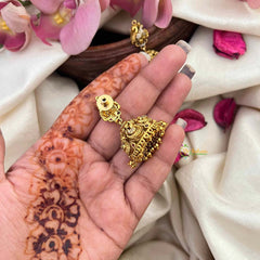 Vriksham Classic Peacock Style AD Stone With Gold look Dome Jhumka Earrings-Gold Bead-G21216