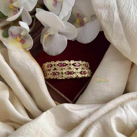 Premium Gold Alike AD Stone Floral Bangle Set-G14929