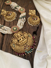 Beaded Lakshmi Short Neckpiece - Red and Green Stone -G11344