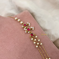 Vriksham Pearl Layer Style Kundan Jadau Short Neckpiece-Red-J3379