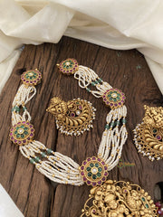 Beaded Lakshmi Short Neckpiece - Red and Green Stone -G11344