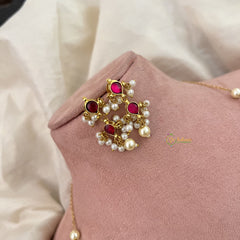 Vriksham Pearl Layer Style Kundan Jadau Short Neckpiece-Red-J3379