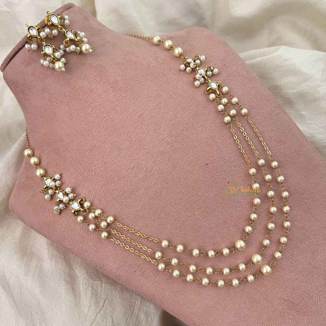 Vriksham Pearl Layer Style Kundan Jadau Short Neckpiece-White-J3378