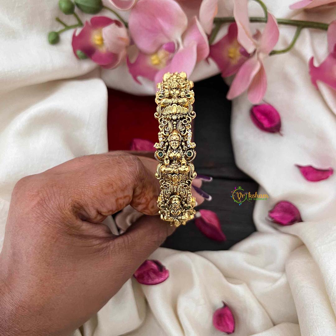 Vriksham Lotus Lakshmi Floral Gold Openable Bangle-Green Red-G21317