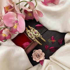 Vriksham Classic Peacock & Floral Kada Bangle-White  Red-G21318