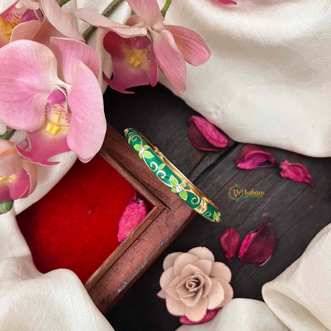 Vriksham Premium Emerald Enamel Floral Gold Openable Bangle-G21314