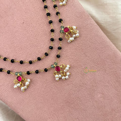 Vriksham Stylish Diva Pendant Black Beaded Kundan Jadau Magalsutra-Red-Pearl-J3454