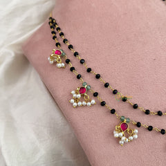 Vriksham Stylish Diva Pendant Black Beaded Kundan Jadau Magalsutra-Red-Pearl-J3454