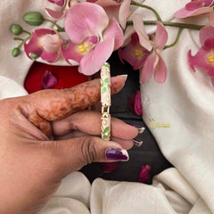 Vriksham Premium Off White Enamel Floral Gold Openable Bangle-G21316