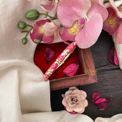 Vriksham Premium Pink Enamel Floral Gold Openable Bangle-G21315