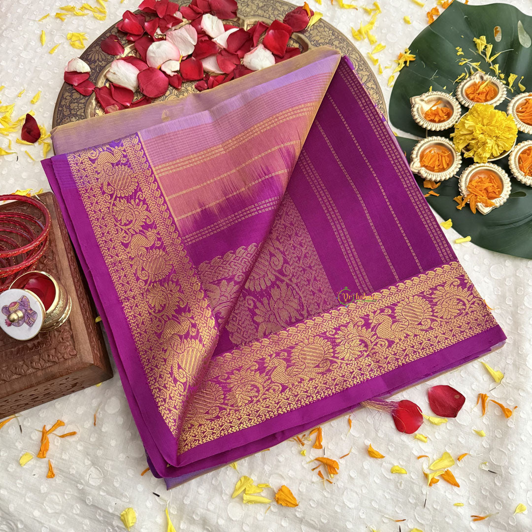 Vriksham Double Shade Lavender With Golden Buttis Designs Border Silk Cotton Saree-VS4640
