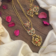 Vriksham Dual Peacock Navrathna Pendant Chain-Golden Bead-G15681