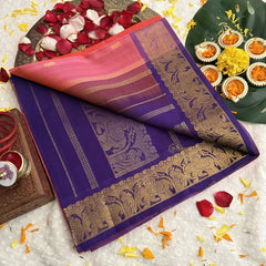 Vriksham Pink With Gold Zari & Purple Border Silk Cotton Saree-VS4629