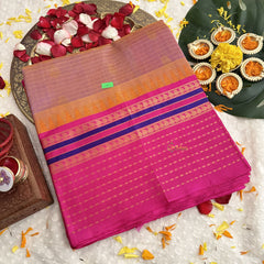 Vriksham Vriksham Double Shaded Light Lavender With Gold Doted & Pink Border Silk Cotton Saree-VS4631