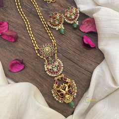 Vriksham Dual Peacock Pendant Chain-Green Bead-Red Green-G15688
