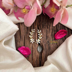 Vriksham Floral Vine & Leaf CZ Ear Climber-Golden Statement EarCuff Stud Earrings-G21213