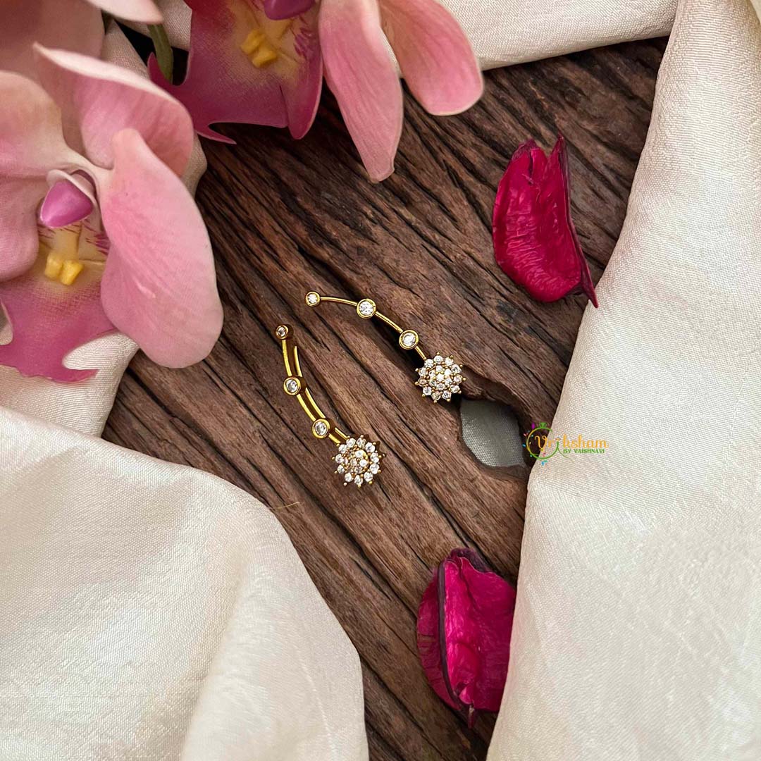 Vriksham Classic Floral Golden Statement EarCuff Stud Earrings-G21214
