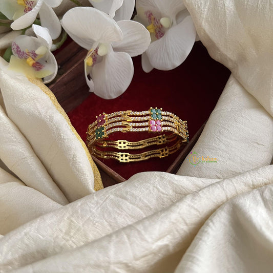 Simple Gold Look Alike Red Green AD Stone Bangle Set -G14919