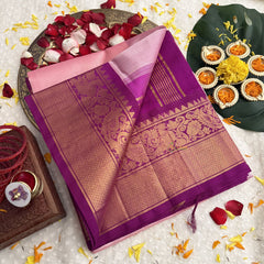 Vriksham Glossy Pink With Zari Weaving & Peacock Border Silk Cotton Saree-VS4628