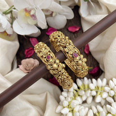 Vriksham Gold Finish With Carved  Floral & Leaf Bangles-Red-G19933