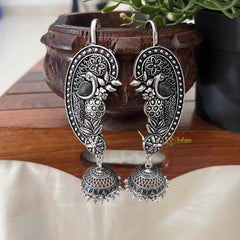 Vriksham Oxidized Silver Peacock Ear Cuff Jhumka Earrings-S1100