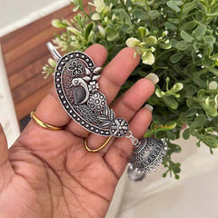 Vriksham Oxidized Silver Peacock Ear Cuff Jhumka Earrings-S1100
