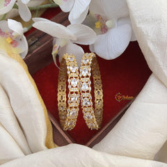 Elegant Gold Polish White AD Stone Bangle Set-G14955