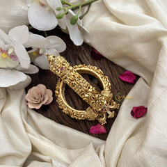 Vriksham Peacock Crown Temple Bangles-Screw Type Bangles-Red Green-G19940