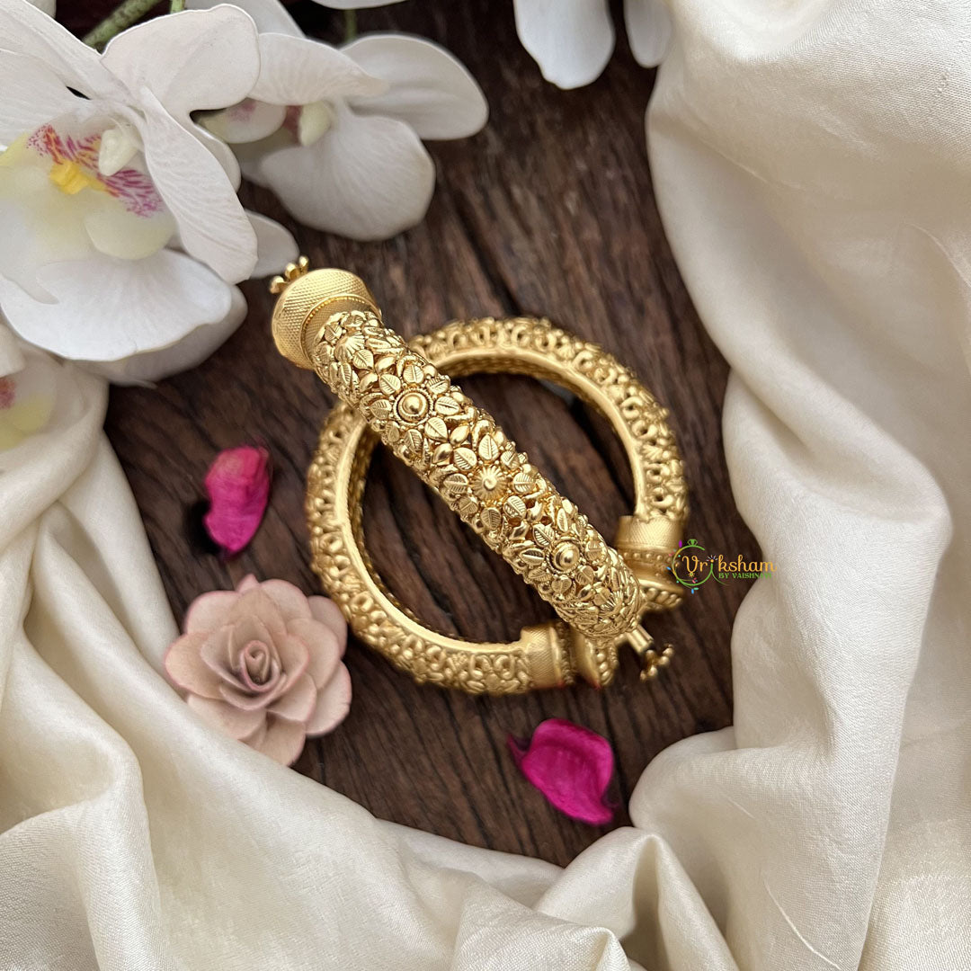 Vriksham Gold Finish Floral Style Bangles-Screw Type Bangles-G19939