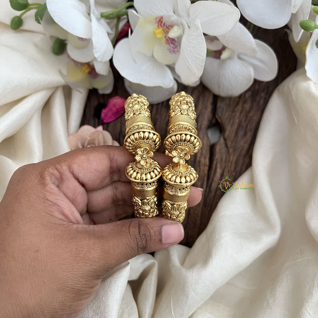 Vriksham Gold Finish Floral Style Bangles-Screw Type Bangles-G19939