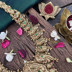 Vriksham Goddess Lakshmi Pendant With Peacock 1 gm Gold Haram-Green-G18931