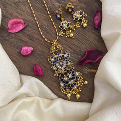 Vriksham Dual Peacock Pendant Chain-Blue-Golden Pearls-G15605