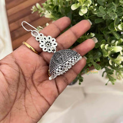 Vriksham Navratna Style Floral Dangles With Pearl Fringes Jhumka Earrings-White-S1108