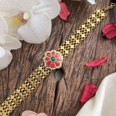 Vriksham Traditional Temple-Inspired Bracelet – Pink & Green Lotus Design-G19950