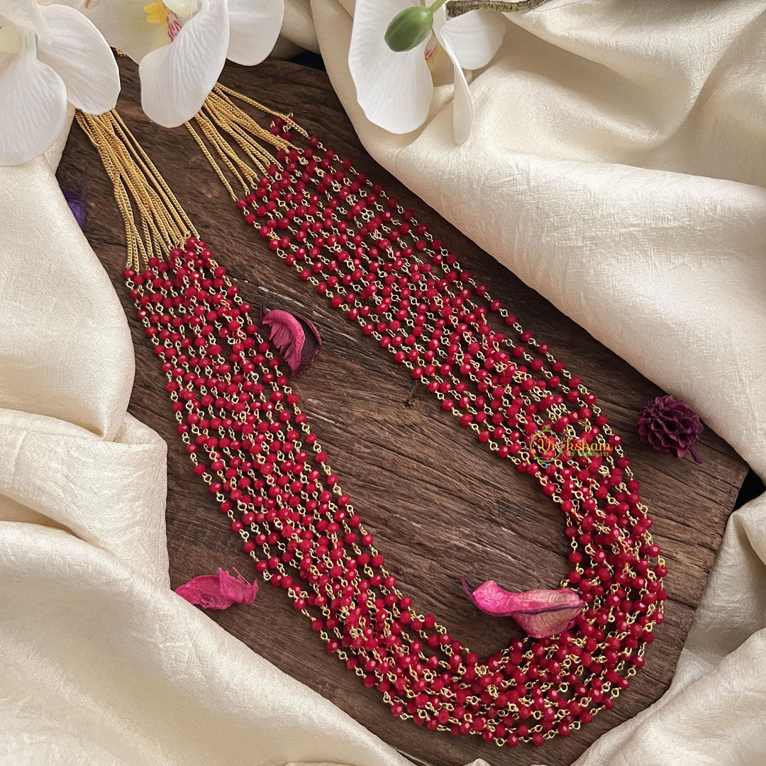 Trendy Red Bead Layered Maala Neckpiece-G14986