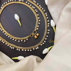Vriksham Classic Golden Chain Dock Design With Pearls Drop Anklet-G21247
