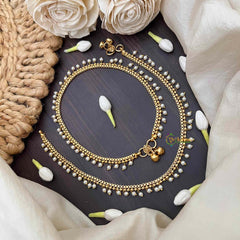 Vriksham Classic Golden Chain Dock Design With Pearls Drop Anklet-G21247
