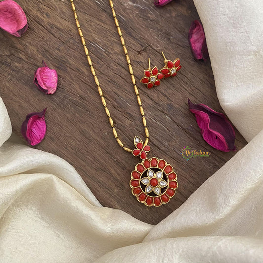 Vriksham Single Coral Stone Pendant Chain-G15636