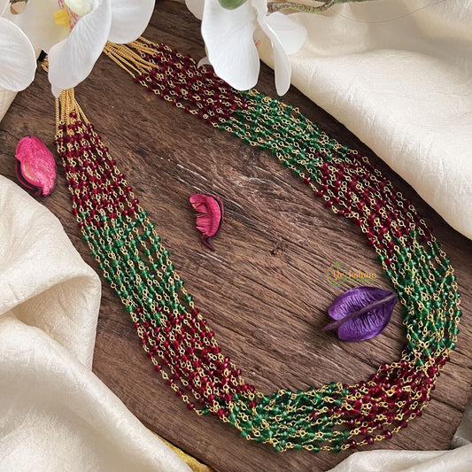 Trendy Green & Maroon Bead Layered Maala Neckpiece-G14985