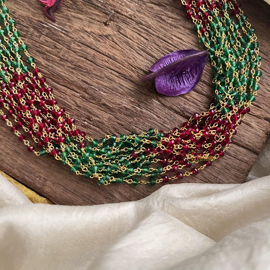 Trendy Green & Maroon Bead Layered Maala Neckpiece-G14985