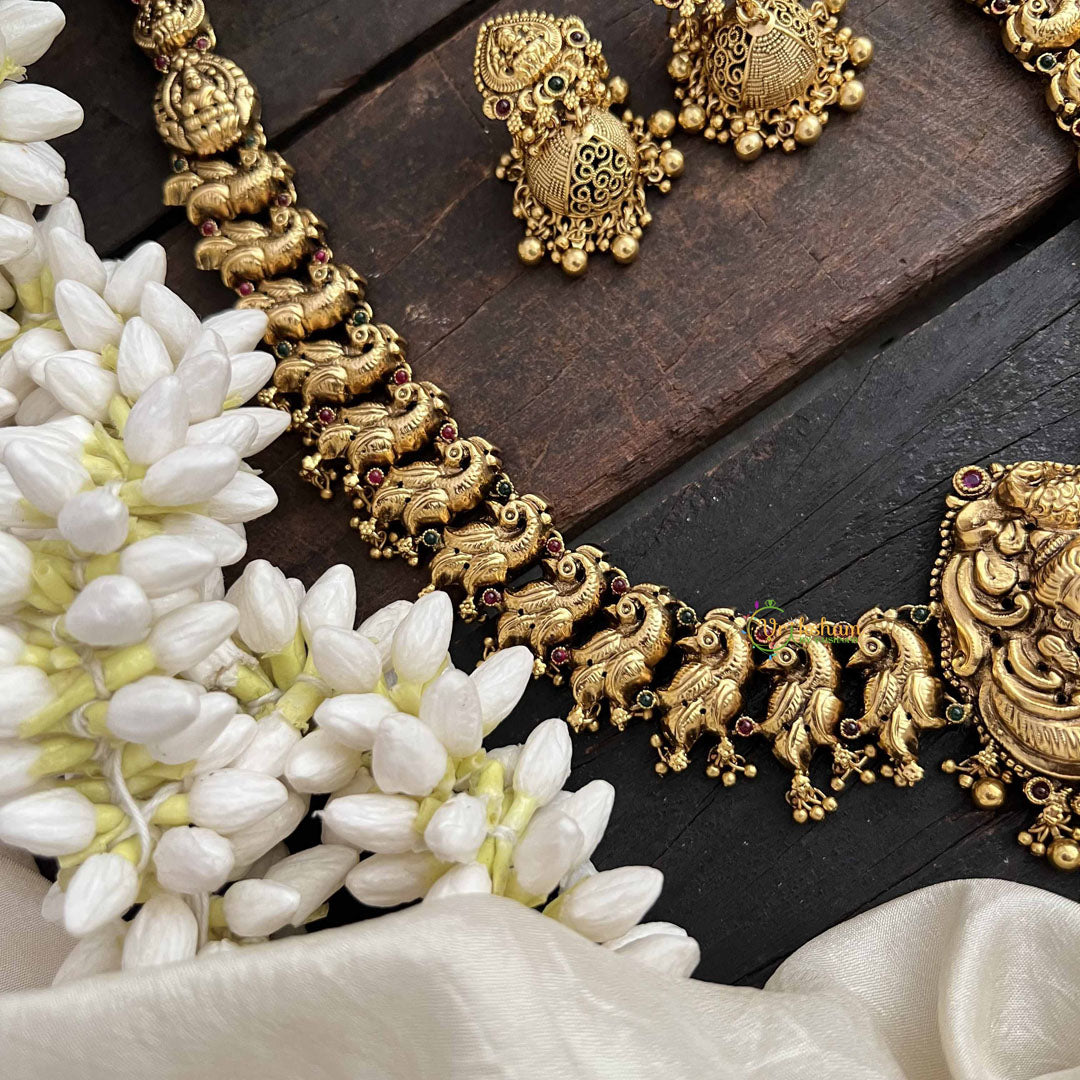 Vriksham Gold Alike Peacock Grace & Lakshmi Pendant Long Neckpiece-Gold Bead-G20548