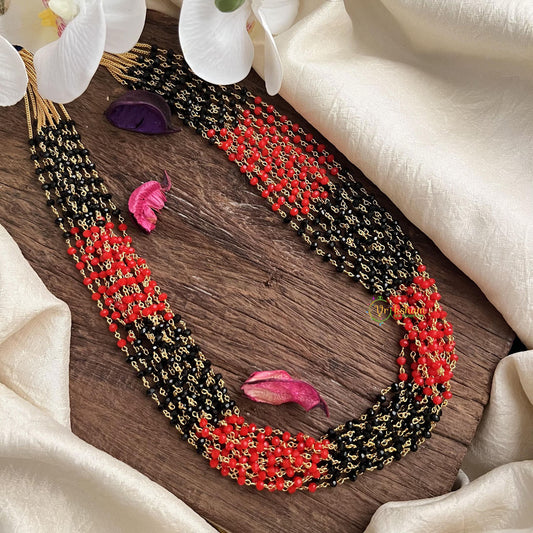 Trendy Red & Black Bead Layered Maala Neckpiece-G14987