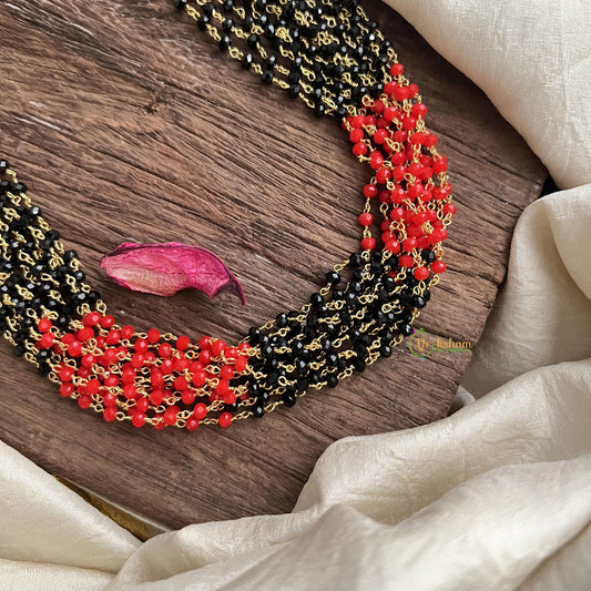 Trendy Red & Black Bead Layered Maala Neckpiece-G14987