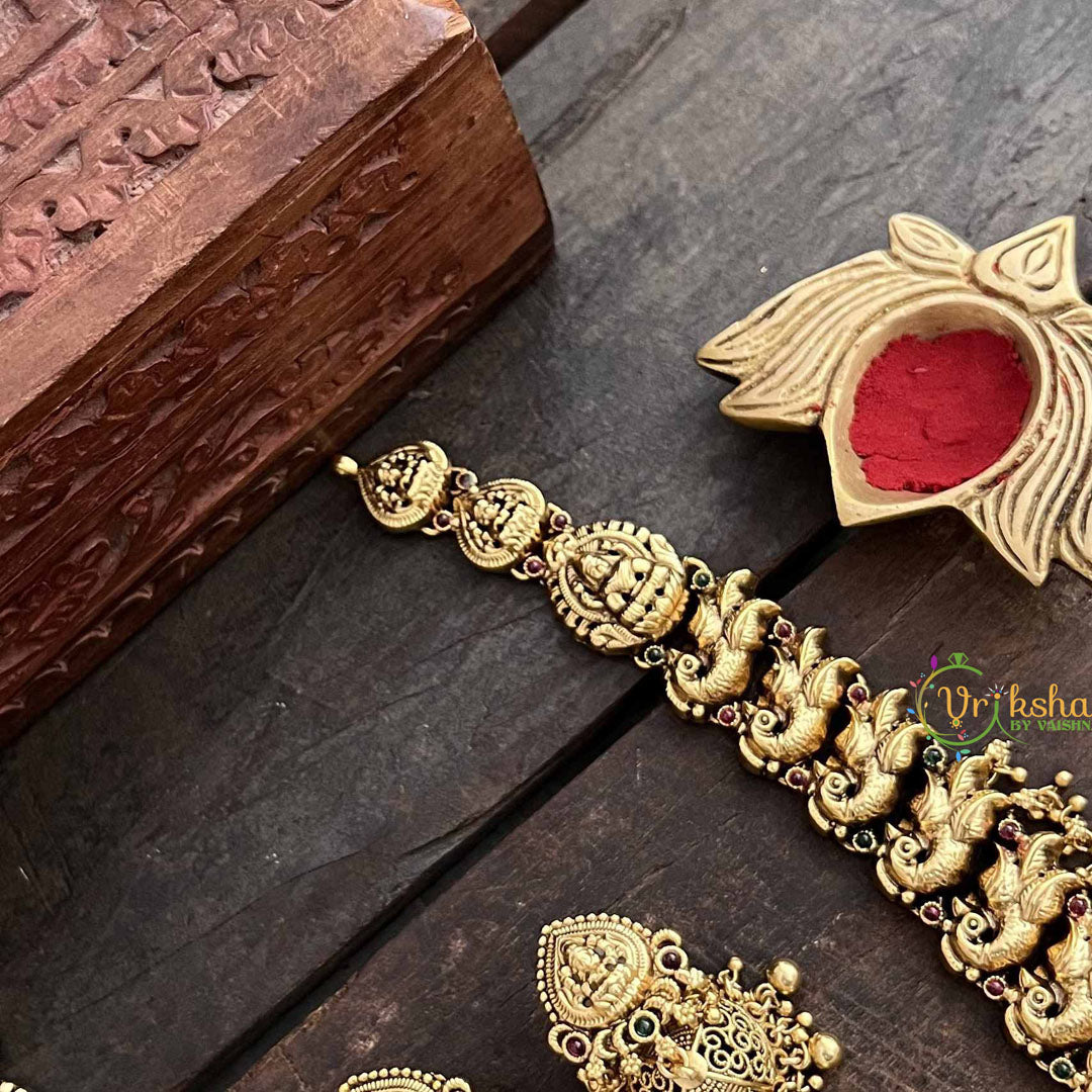 Vriksham Gold Alike Peacock Grace & Lakshmi Pendant Long Neckpiece-Gold Bead-G20548