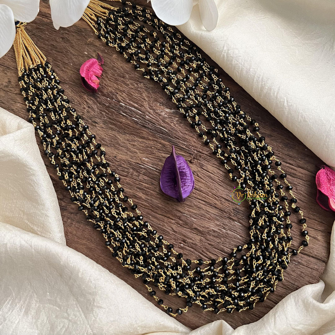 Trendy Black Bead Layered Maala Neckpiece-G14988