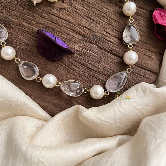 Stylish Lavender Stone Maala Neckpiece-Mother of Pearls-G15002