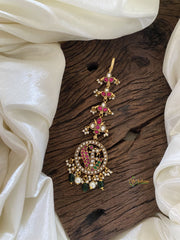 Traditional Single Peacock Kundan Jadau Maang Tikka with Beads and Pearls - J2008