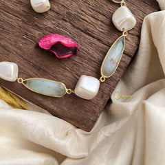 Stylish Pastel Green Stone Maala Neckpiece-Mother of Pearls-G15001