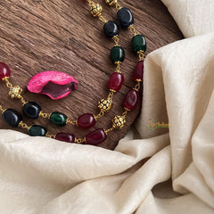 2 Layer Maroon Green Black Bead Maala Neckpiece-G15003