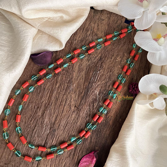 Layered Coral Aqua Green Bead Maala Neckpiece-G14977